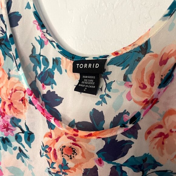 Torrid Sheer Multi Colored Floral Blouse Top 2 2X 18/20 - Picture 4 of 6